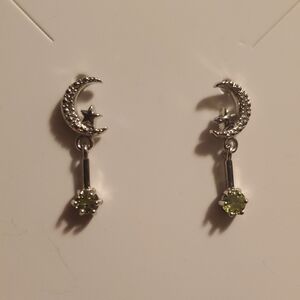 Moon & Star Drop Earrings with Peridot Stone